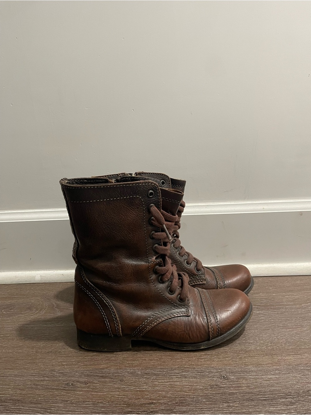 Steve Madden Brown Leather Lace-Up Combat Boots